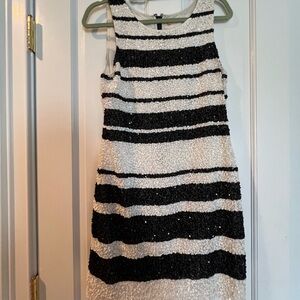 Alice and Olivia Black and White Striped Sleeveless Dress